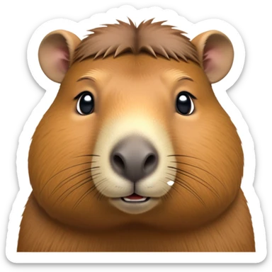cinematic-noble-capybara-portrait-emoji,-poised-and-serene,-with-a-robust,-rounded-build-covered-in-soft,-earthy-fur-and-gentle,-wise-eyes,-simplified-yet-sharp-and-sophisticated-features,-highly-detailed,-glowing-with-a-warm,-natural-glow -simplified-yet-realistic head tilted confidently staring at the camera in a comical way sticker