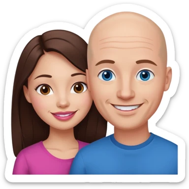 Bald white man blue eyes in love with Filipina woman with long hair dark brown eyes and pink lips smiling sticker