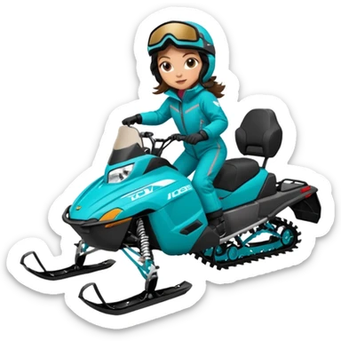 Can you create an emoji of a brunette girl on a teal polaris khaos 850 155 snowmobile about to jump sticker