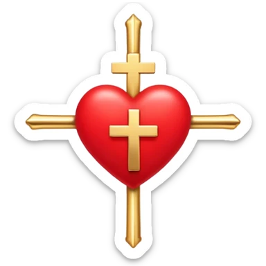 Two red  hearts around  a simple gold cross  sticker