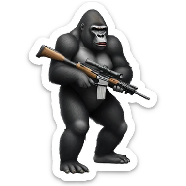 Gorilla holding a bolt action sniper sticker