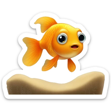 small cute gold fish with big eyes in aquarium sticker