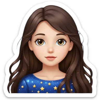 brunette long hair girl sparkling with love glitter and stars instead of eyes sticker