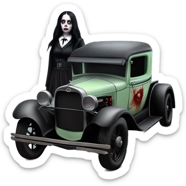 zombie gothic Wednesday Addams creepy 1929 ford pickup hot rod  sticker