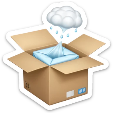 Generate a realistic emoji-style icon of the an open package which is empty and air is coming out of it. Out of the package air is coming out of it and the package is empty from the inside sticker