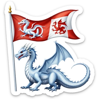 Create a flag with a red background and a white dragon like the red dragon of the welsh flag sticker