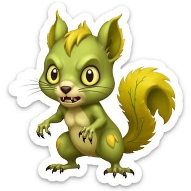 undead zombie squirrel, yellow green empty eyes, rotting, evil, chaotic, full body, angry attack sticker