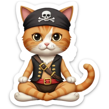 cat full body sitting with a pirate character wearing an eye patch sticker