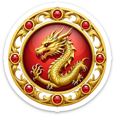 Golden Dragon crest/brosch in a circle with red gems sticker