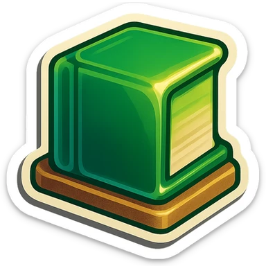 A green book on a shelf in retro stickers style, with a vintage design and bright colors sticker