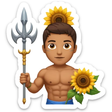god with sunflower, scepter, trident sticker