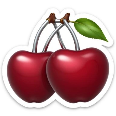 A pair of cherries emoji made of liquid silver chrome, smooth rounded shapes, glossy metallic surface, subtle sensual vibe, luxury sexy aesthetic, iOS emoji style, centered, clean white background sticker