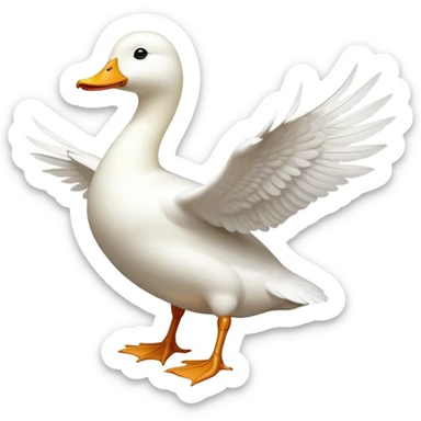 cinematic-[white duck]-realistic-full-body-perched-emoji,-wings-tucked-neatly by its side,-head-tilted-dramatically,-sleek-[white]-feathers,-simplified-yet-realistic-focused-features,-highly-detailed,-glowing-with-an-almost-sarcastic-glow sticker