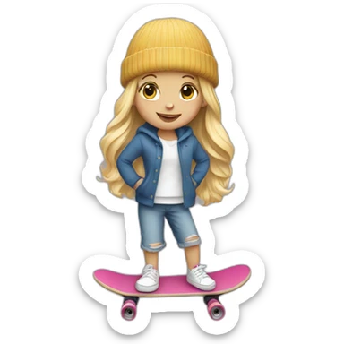 Little blond girl with beanie on skateboard sticker