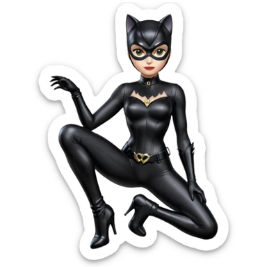 Isolated, ultra detailed illustration of the most incredibly realistic catwoman, DC Hero. Full body, patent leather shiny black out piece outfit, perfect makeup,
figurine imaginable, toy style. sticker