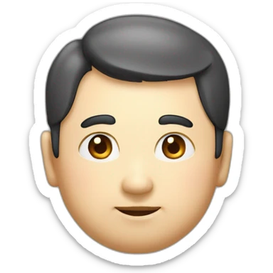 Fat round face, slightly droopy with narrow eyes and eyebrows, thick lips, big head, smiling with a pencil, cute Japanese uncle. sticker