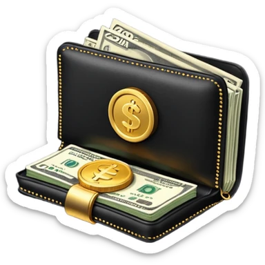 Christmas money emoji, black wallet with cash, luxury 3D emoji style, festive vibe, clean, no background
 sticker