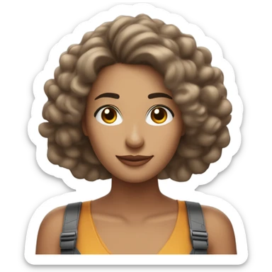 Mujer blanca con cabello castaño utilizando una secadora Dyson en su cabello sticker