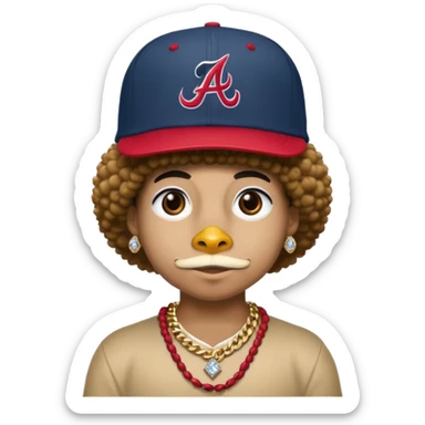 thug duck with Atlanta braves cap with an Afro and diamond gold chain sticker