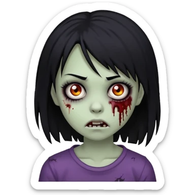Girl, zombie, black hair, medium long, emo, shaggy, dark, spooky, creepy expression sticker
