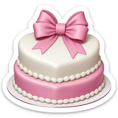 Heart shaped birthday cake with a huge pink bow and white vintage frosting  sticker