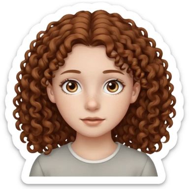 pale teen girl with light grey eyes and brown freckles that has curly hair in a middle part sticker
