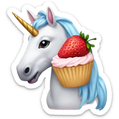 Unicorn eating strawberry cupcake sticker