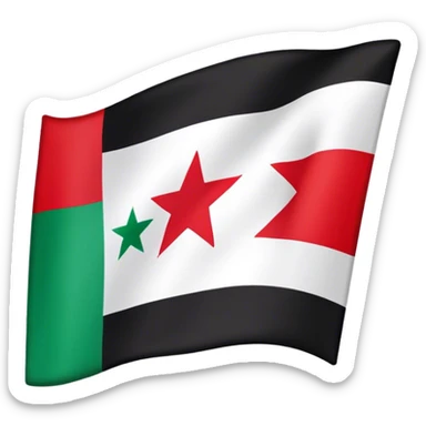 Syria flag with 3 red stars in the middle and the colors are green at the top in the middle it’s white at the bottom it’s black sticker