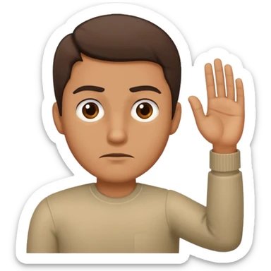 The man extends his arm forward, indicating that he refuses, as he say no sticker