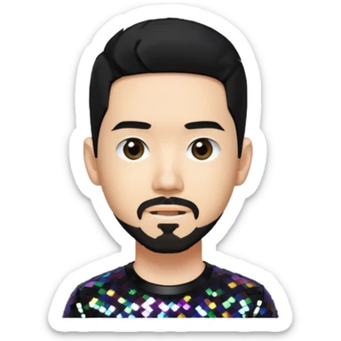 Mike Shinoda with black hair, black sequin shirt sticker