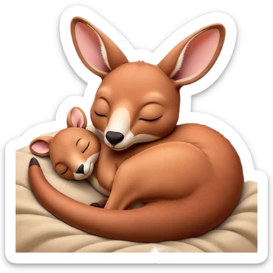 Meme-Worthy Cute Sleeping Adult Red Kangaroo Portrait Emoji, Head resting peacefully with a contented smile, showcasing a solid, reddish form with a characteristic red kangaroo-shaped head featuring a soft, elongated snout and small, relaxed ears, eyes shut in a serene, restful nap, Simplified yet adorably endearing features, highly detailed, glowing with a soft, drowsy outback light, high shine, relaxed and utterly lovable, stylized with an air of playful laziness, soft glowing outline, capturing the essence of a sleeping kangaroo that feels destined to become the next viral icon of adorable rest! sticker