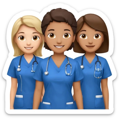 Genera un emogis de 4 enfermeras juntas sticker