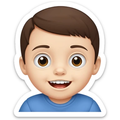 Brunette baby boy showing bottom teeth sticker