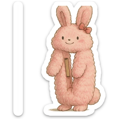 Ghibli-style hair straightener shaped as an ultra-fluffy soft pink bunny tiny bow gentle happy face full-body with extra plush and softness sticker