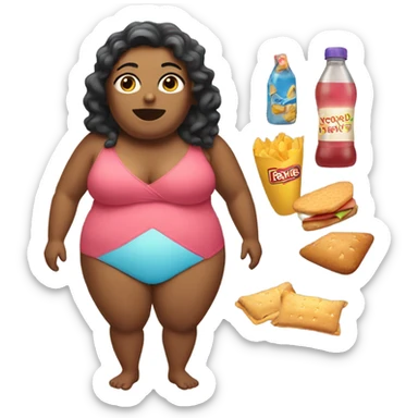 Fat lady with snacks and bathing suit sticker