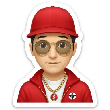 Mike D from Beastie Boys with dark glasses and red hat linux logo medallion on gold chain sticker