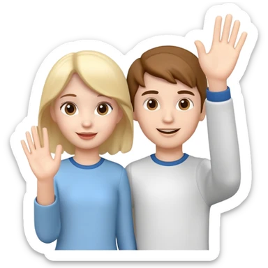 generate realistic detailed boy and girlboy waving hi 3d style  sticker
