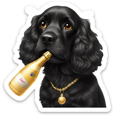 Black cocker spaniel drinking shampaigne sticker