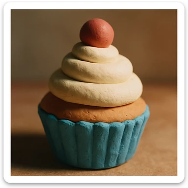 cupcake, matte clay texture, visible fingerprints sticker