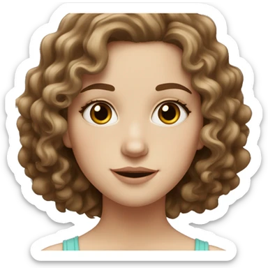 white girl with wavy-curly medium brown hair, with hazel eyes, with a little bit plump lips sticker