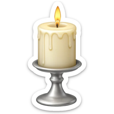 A silver candlestick holding a thick pillar candle glowing warmly. sticker