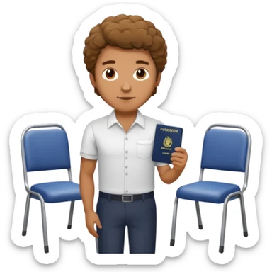 man with coily chairs passport sticker