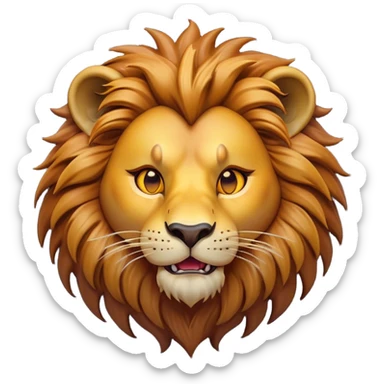 Cinematic Comical Lion Portrait Emoji, Head tilted dramatically with an exaggeratedly amused expression, featuring a striking tawny Fur with a flamboyant mane and wide, expressive amber eyes filled with playful disbelief, Simplified yet hilariously expressive features, highly detailed, glowing with a slightly sassy glow, high shine, dramatic yet playful, stylized with an air of cheeky jungle mischief, bright and endearing, soft glowing outline, capturing the essence of a spirited and over-the-top lion, so meme-worthy it feels like it could roar its way into internet fame instantly! sticker