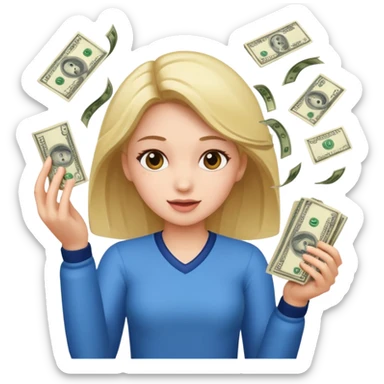 Haz un emote de una chica lanzado lluvia de billetes en formato gifg sticker