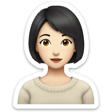 korean girl short black hair sharp jawline, attractive wearing a sweater sticker