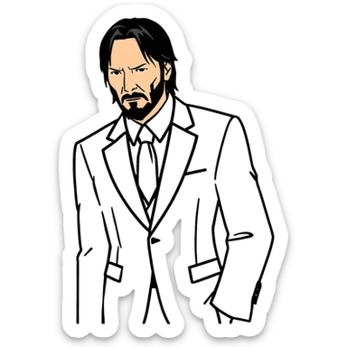 John Wick character with black suit, beard, and intense look sticker