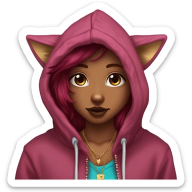Deep pink maroon burgundy cyan dark hoodie fox coyote dyed hair and gold piercings nose piercing ear piercings coyote wearing hoodie sticker