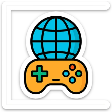 gaming controller forming the base of a globe with meridians, unified design, icon sticker