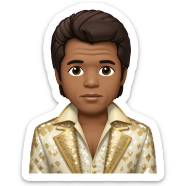 James Brown with dark brown hair, ivory sequin outfit sticker