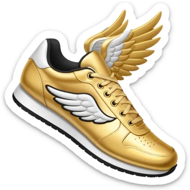 Gold low top track shoe with white wings sticker